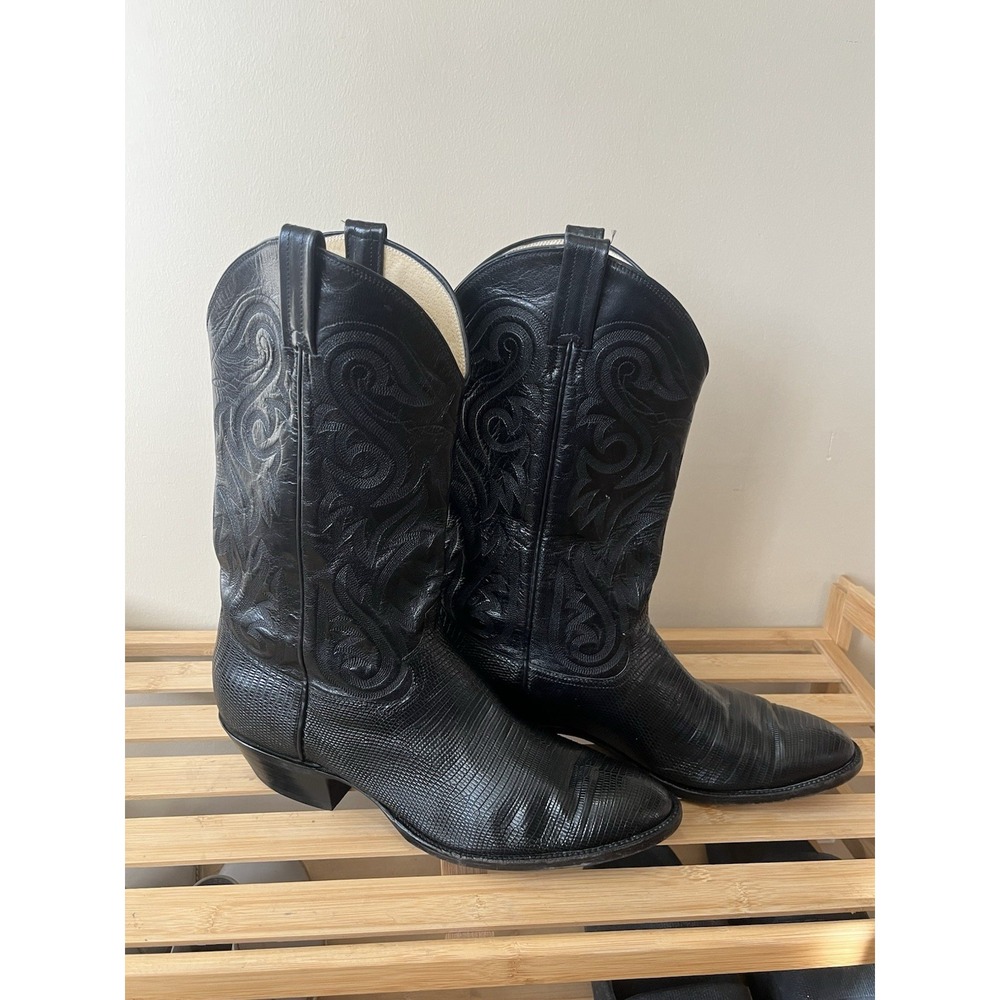 Mens Vintage Sheplers Black Lizard / Leather Cowboy Boots 7.5 D Excellent Cond
